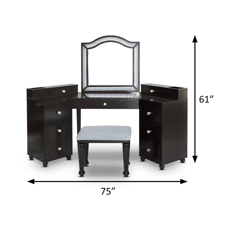 75" W Glam Vanity Set, Obsidian Gray, Gray
