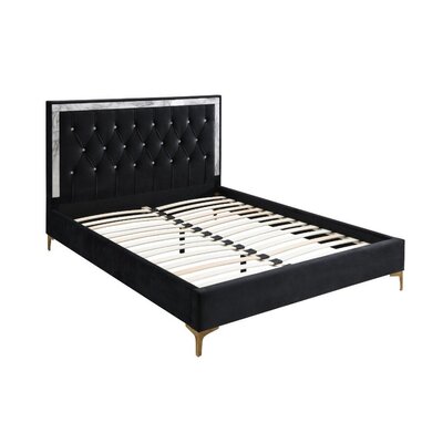 Eastern King Bed With Diamond Tufted Headboard , Black -  Mercer41, 2A9963BE78C048AB8F51F72C0CDF0A77