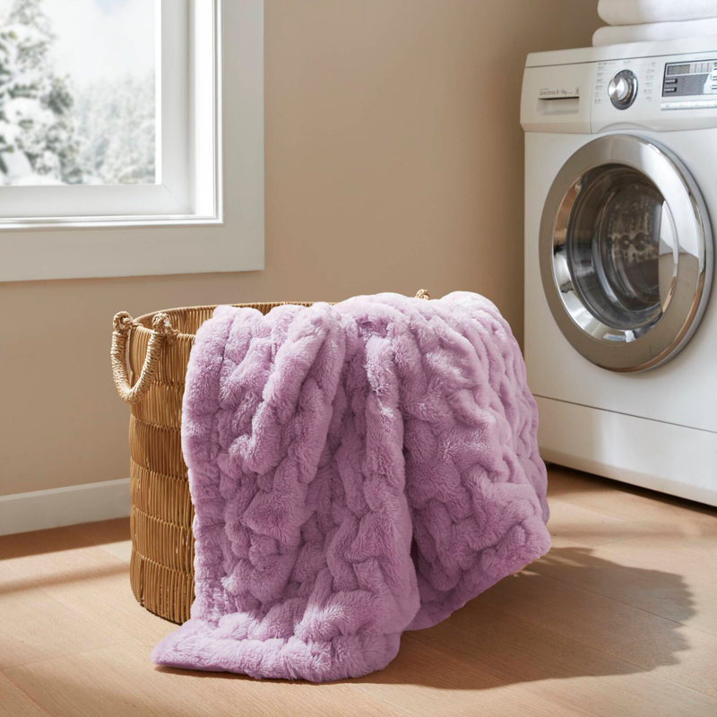 Comfortable Ruched Fur Throw, Purple