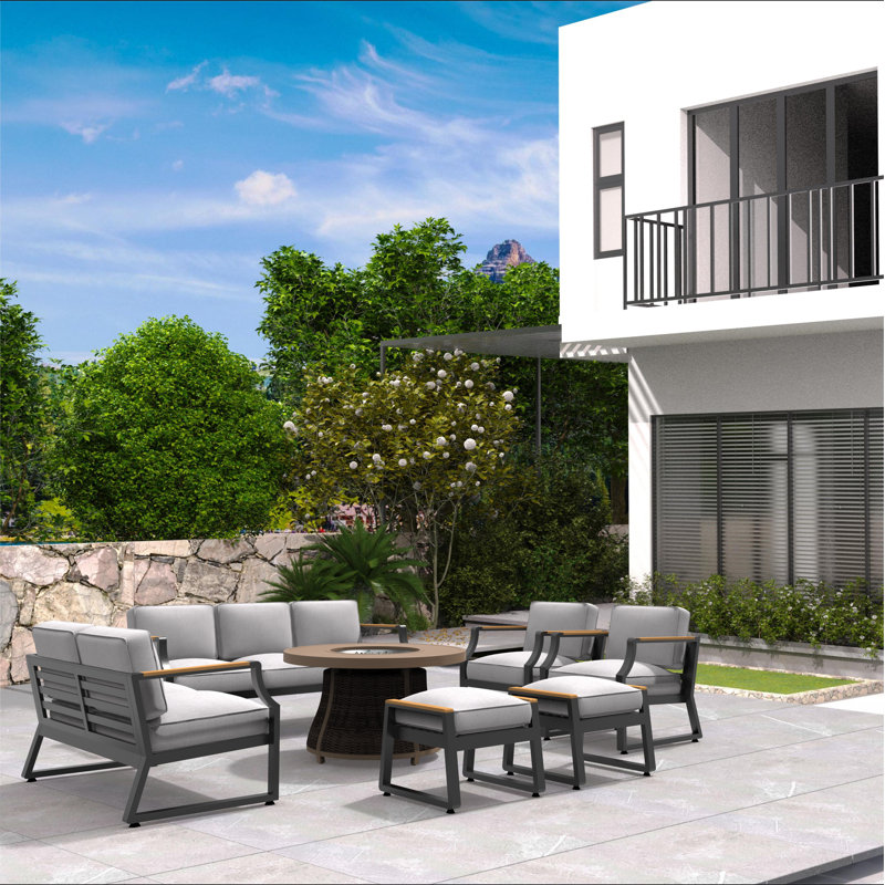 Kimisha 9 - Person Patio Conversation Set with Cushions, Black