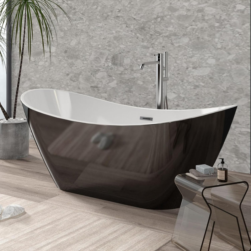 Freestanding Bathtub 59/67 inch Acrylic Soaking Tub with Chrome Drain and Overflow, Compact Modern Bath for Bathroom Upgrade and Relaxing Home Spa Experience