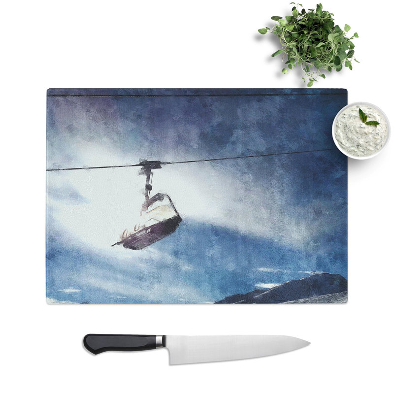 Tempered Glass Ski Lift in the Alps Chopping Board, 28.5 cm x 39 cm