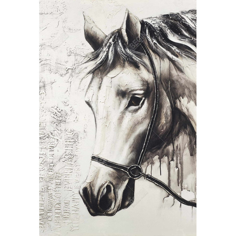 Alpha le cheval blanc | Art sur toile de salon | Décoration intérieure, H 37,25 po x l 25,25 po