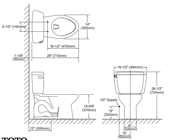 Drake® 1.6 GPF Elongated Two-Piece Toilet (Seat Not Included), Cotton, 30.5 "H x 19.5 "W x 28 "D
