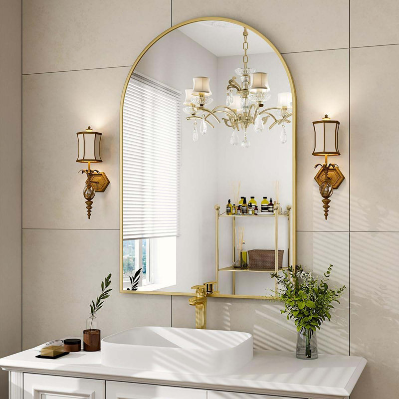 Miroir de salle de bain arqué en métal noir 20 po x 30 po pour mur. (W2203134104), 30 po x 20 po, Noir, Arche