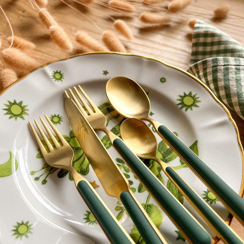 Fantasia 5 - Piece Stainless Steel Flatware Set - Service for 1, Forest Green