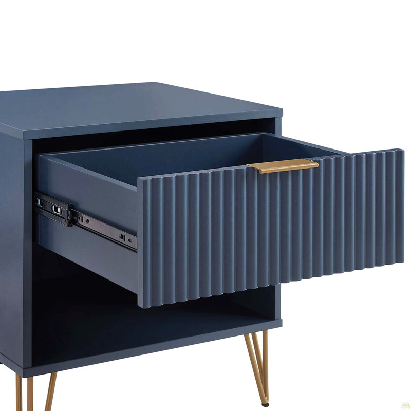 20" Fluted Nightstand (1-Drawer), Dark Blue
