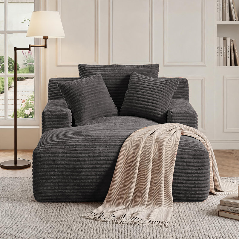 Latitude Run® No Assembly Required 64''D Corduroy Indoor Chaise Lounge Chair Upholstered Modern Glauser Oversized Compression Sleeper Sofa In A Box