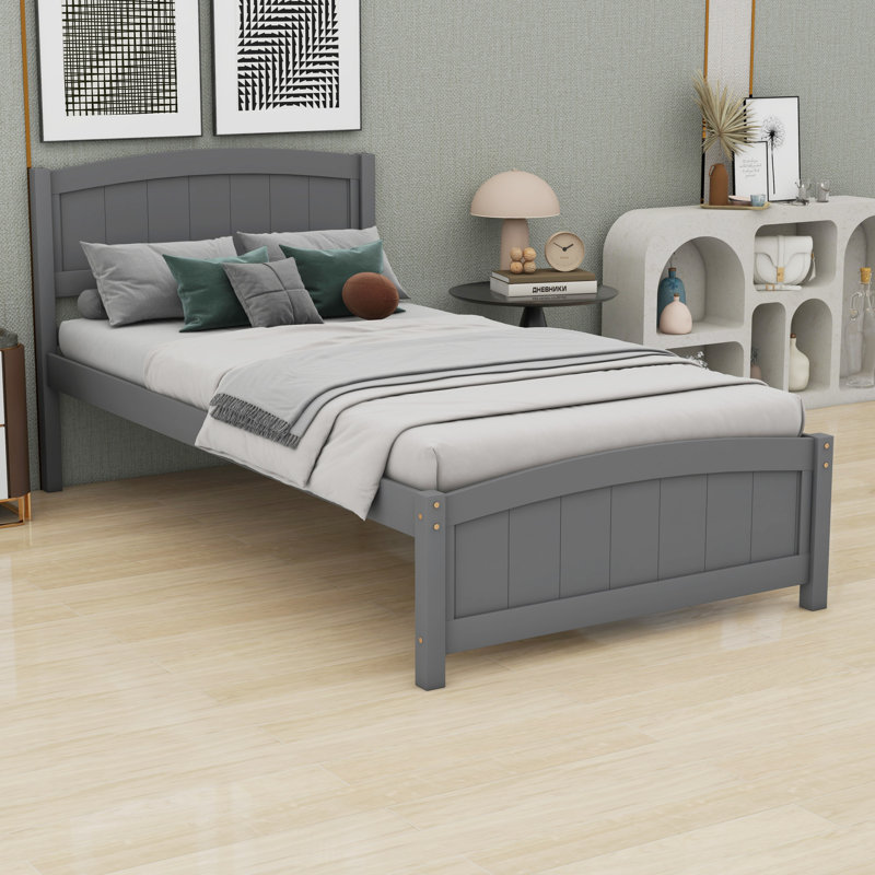 Platform Bed With Headboard And Footboard., Gray