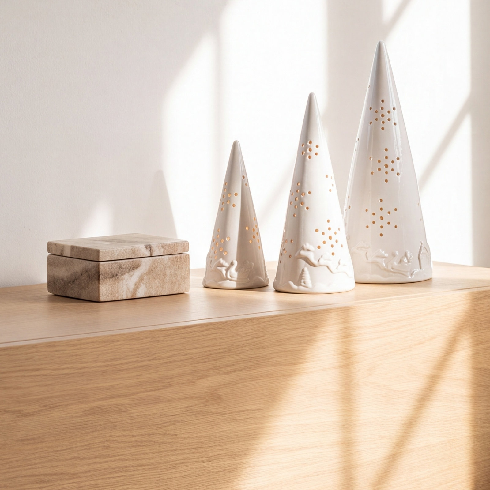 3-Piece Embossed Ceramic Cone Table Tree Set