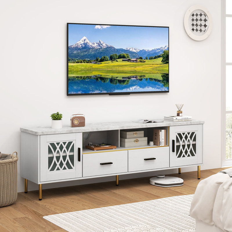  Modern Faux Marble Entertainment Center 71-Inch TV Stand for 80'' TVs White