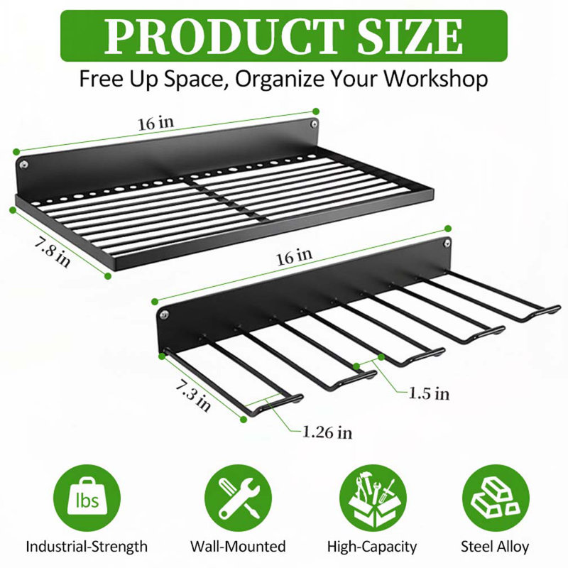 Heavy-Duty Metal Drill Organizer, 2-Pack Tool Storage Rack with 60 Lbs Max Load, 8-Slot Cordless Drill Holder for Garage, Workshop, Home