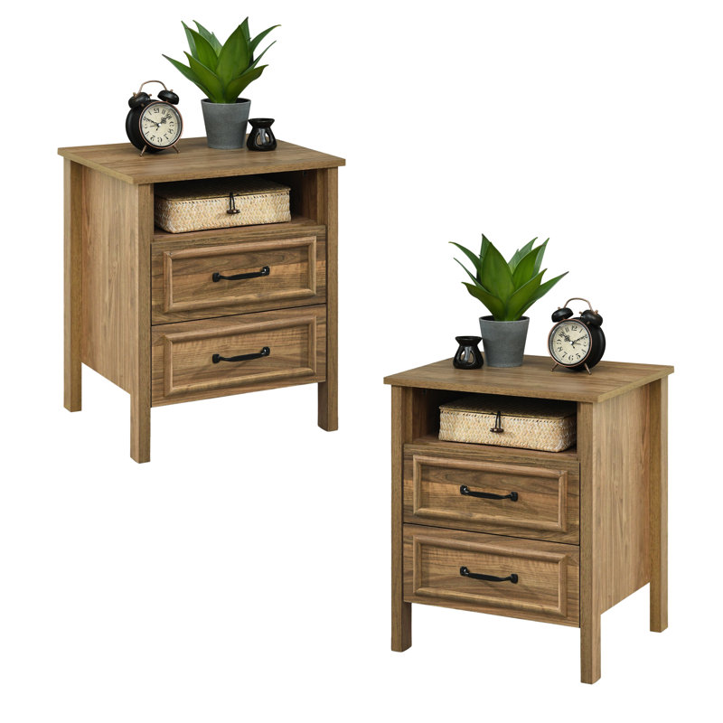 Marino Set Of 2 Wood Nightstand, Bedside Tables With Storage Drawers, Compact Wood Night Stands For Bedroom, End Table Or Side Table For Living Room, 15.5" D X 18.9" W X 23.8" H, Walnut