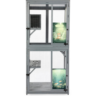 Enceinte à roulettes pour chat de 70 pouces avec plateformes d'activité spacieuses pour 2 à 3 chats, espace de repos privé, portes verrouillables et roulettes de fenêtre d'extérieur gris toit ensoleillé, plateformes d'escalade confortables, en forme