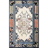 Rectangle 1900s Ivory Beige Cream White Floral Medallion Antique Hand Knotted Pile Wool Rug