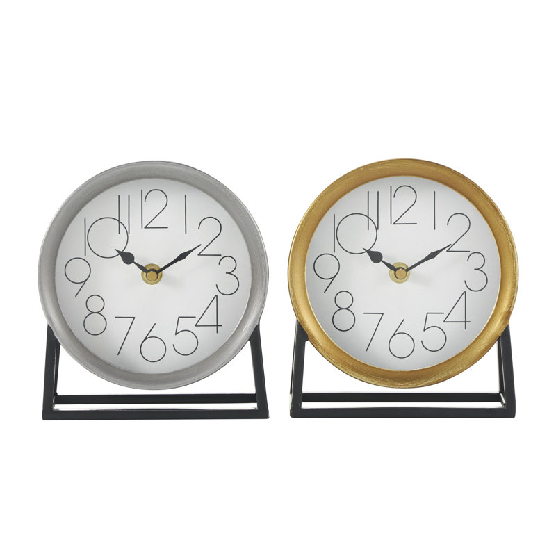 Horloge de table contemporaine à quartz en métal analogique gris / or / noir