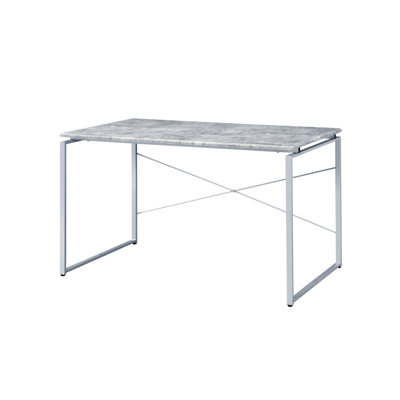 Bureau rectangulaire de style industriel avec finition argentée, structure en métal, plateau en bois, l 47 po x P 22 po, H 28 po, 1 pièce pour bureau à domicile