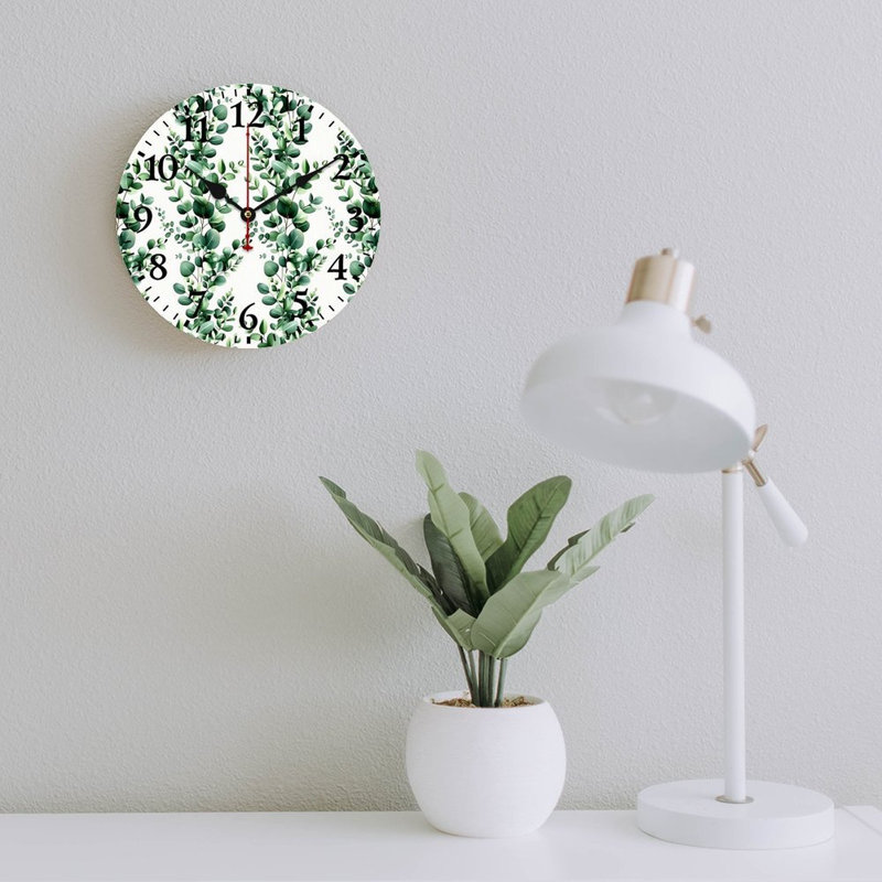 Horloge murale 12 x 12 pouces, vert pastel, feuille abstraite rose, pour un décor de chambre à coucher moderne