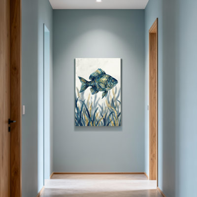 Animals Blue Fish Swimming Among Seagrass Pattern