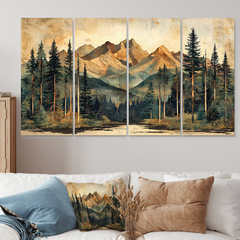 Paysage montagnard montagnard II - Treescape Art - ensemble de décoration murale, H 28 po x l 48 po, 4