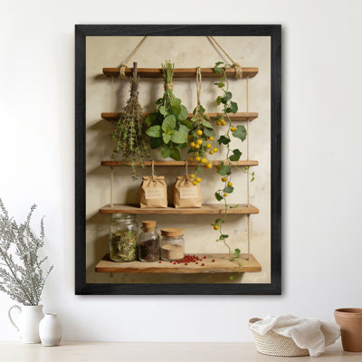 Reproduction d'art encadré noir avec couleurs rétro dans la cuisine