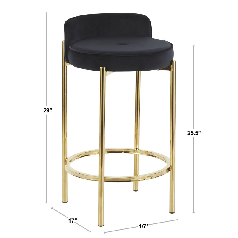 Aurbree 25.5'' Velvet Counter Stool, Black