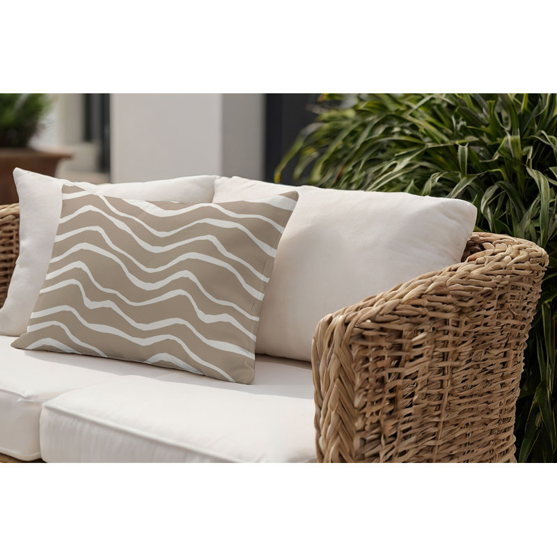 Barnon Abstract Outdoor Reversible Throw Pillow, Beige, 14"H x 20"W