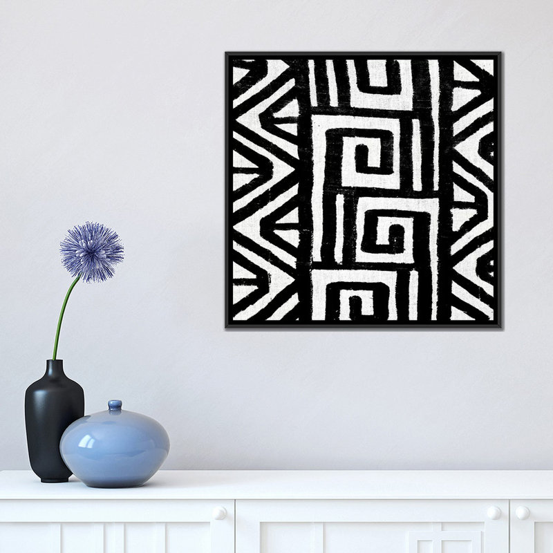 «Mudcloth Black Geometric Design VIII», impression sur toile, H 18 po x l 18 po x P 1,5 po, Toile avec cadre noir