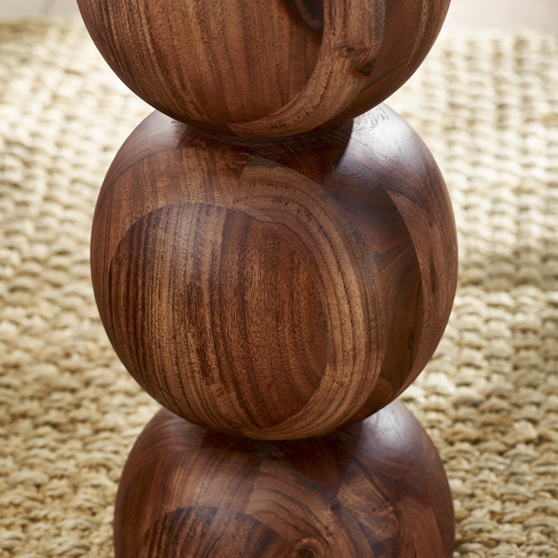 Veerly Solid Acacia Wood & Marble Effect Round Side Table - Rustic Modern Sculptural Design, Black