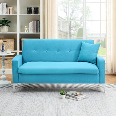 57 - Inch Blue 2 Seater , Storage Function, Apartments, Home Use, Fabric, Strong Support Multifunctional Storage, People, Living Rooms, Smooth Cotton Linen, Composite Frame
