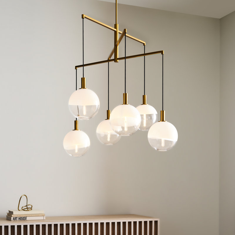 6-Light Chandelier, 38.125" H x 39.75" W x 39.75" D, Burnished Brass, 6 Lights