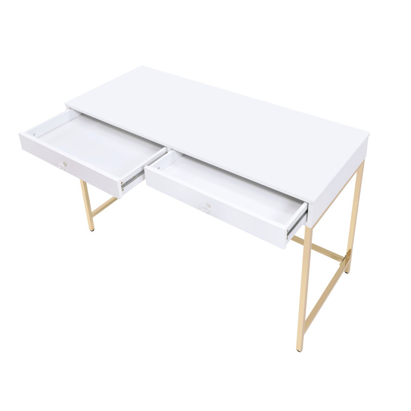 Bureau blanc élégant avec tiroirs de rangement et cadre en métal doré - cadre de travail ultrabrillant 2 doré