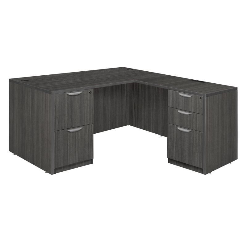 Regency Legacy L Desk with Double Full Pedestal Drawer Unit, Ash Gray, 29" H x 60" W x 65" D