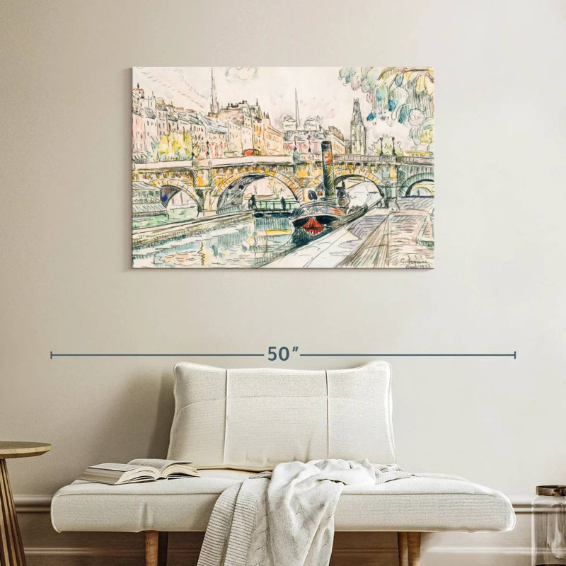 Remorqueur au Pont Neuf Paris, H 26 po x l 39 po