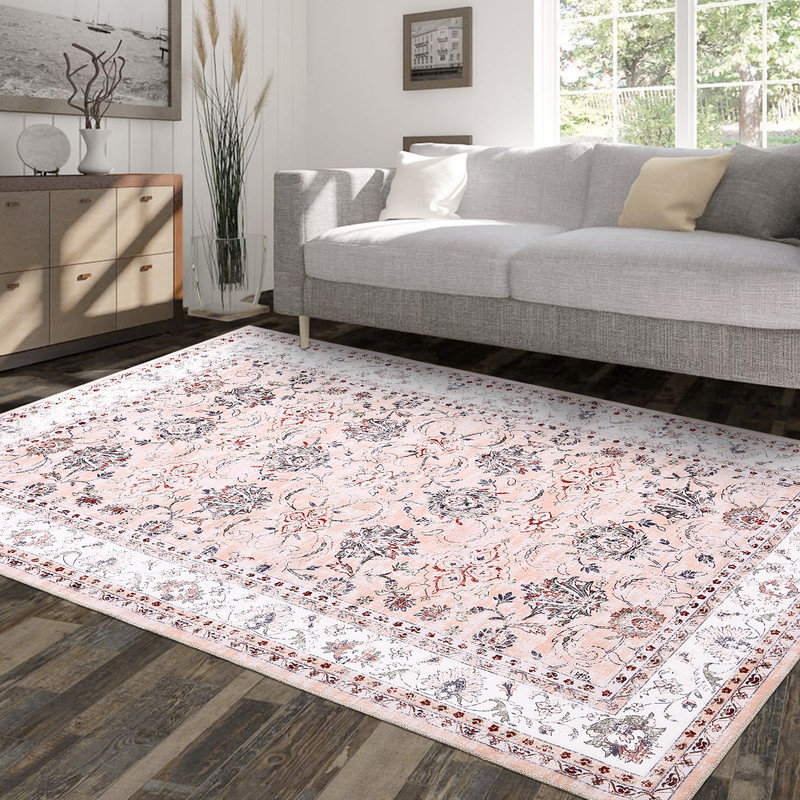 Rectangle 160 cm x 230 cm Floral Washable Area Rug
