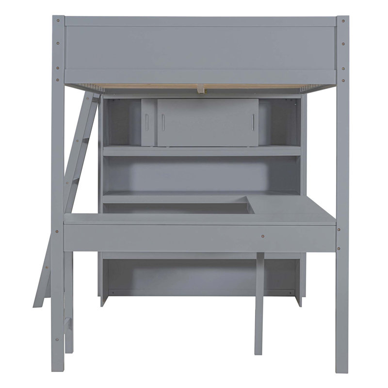 Lit mezzanine avec bureau et tablette, Gris