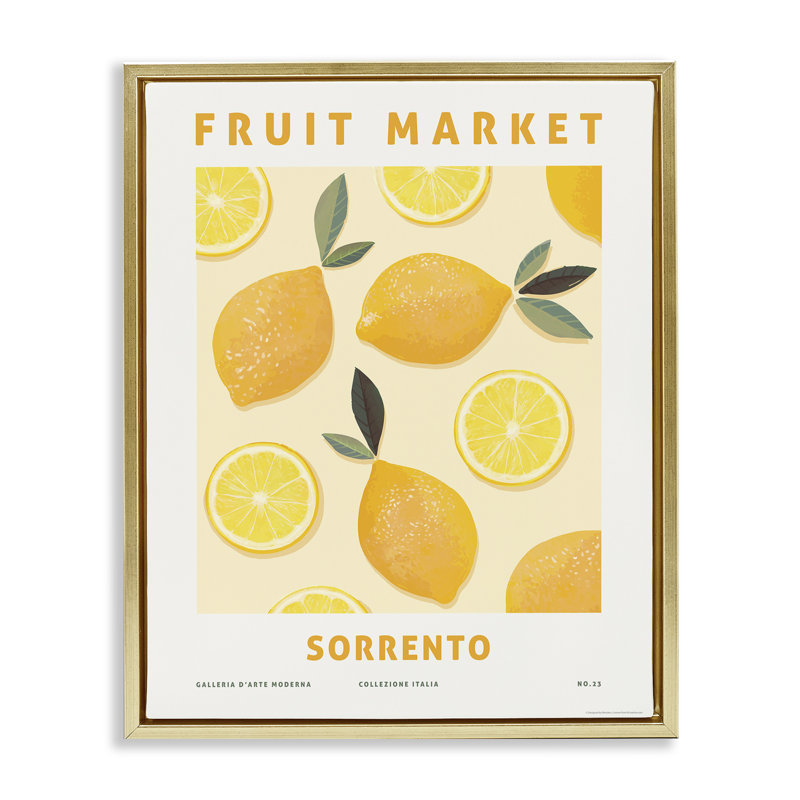 «Fruit Market Lemons», art mural encadré flottant par Reinders, Cadre flottant métallique doré, H 21 po x l 17 po