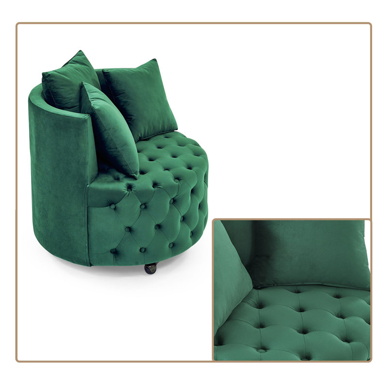 Fauteuil d'appoint touffeté rond sans accoudoirs avec roulettes et coussins moelleux, Vert