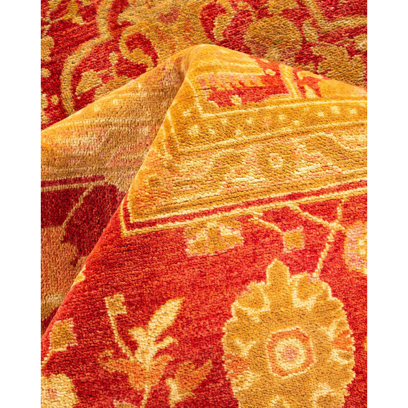Tapis unique noué à la main Jacayla Eclectic - rouge, 8 pi x 14 pi
