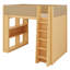 Un lit mezzanine avec armoire intégrée, tiroirs, étagères et éclairage d'ambiance structure une chambre moderne.-823049214