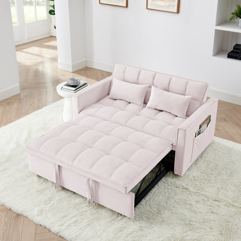 54,33 po Canapé-lit pliable polyvalent en 3 longueurs, canapé-lit moderne, canapé-lit en velours, dossier réglable (rose)