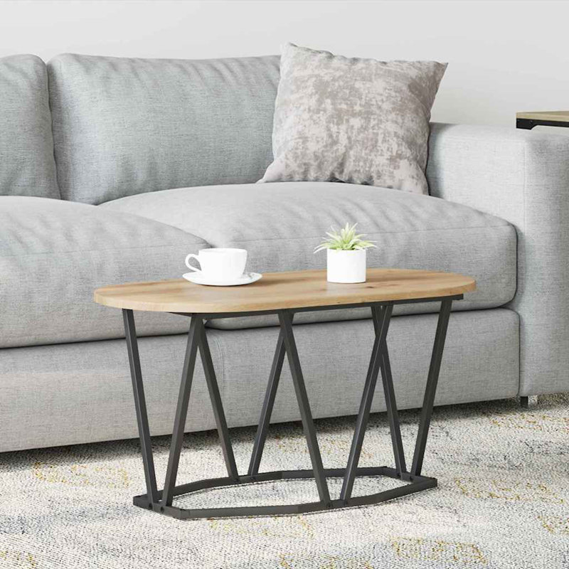 Coffee Table Engineered Wood and Metal Living Room Oval Modern Textured, 40.5" H x 80" W x 40" L, Natural