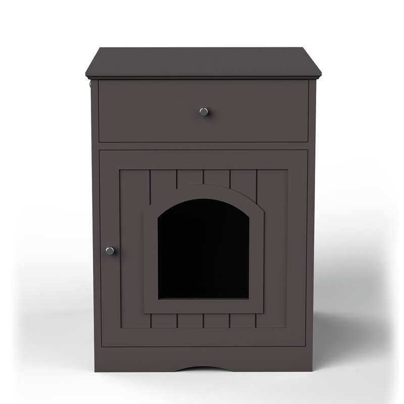 Enceinte en bois pour litière pour chat avec tiroir, table d'appoint, cage intérieure pour animal, table de chevet pour chat