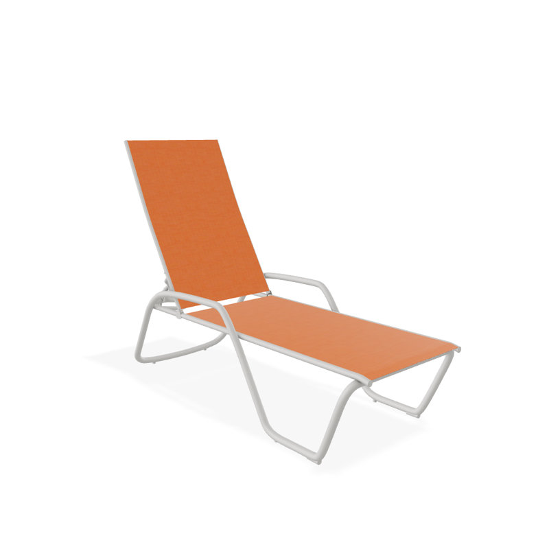 Outdoor Rust-Resistant Metal Chaise Lounge, Textured Snow, Canvas Tangerine Sunbrella® Canvas