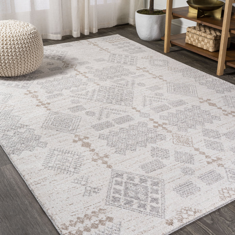 Bhalil Berber Diamond Geometric Beige/Gray Rug, Rectangle 4' x 6'