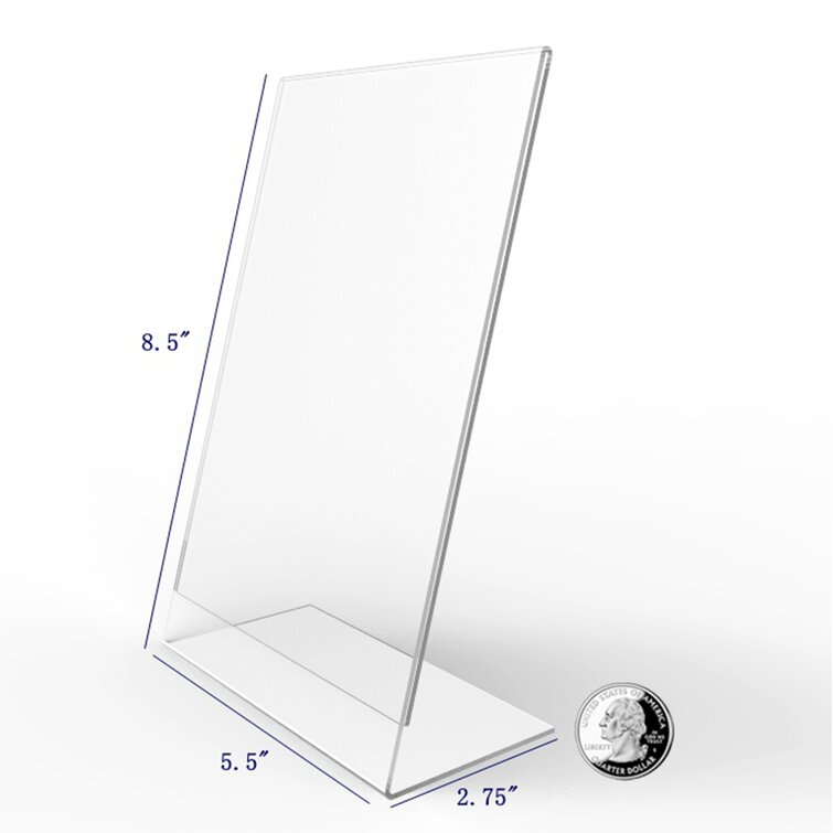 3.5”W x 5H Small Sign Holder Side Load Slant Back Clear Display