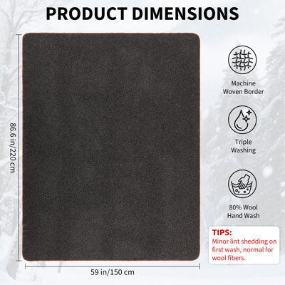 Couverture portative d'extérieur en mélange de laine portable, jeté 59 x 86,6 pouces gris uni, 80% laine et 20% polyester, tapis de voyage chaud pour le camping, le pique-nique, la cabine et le confort intérieur-extérieur