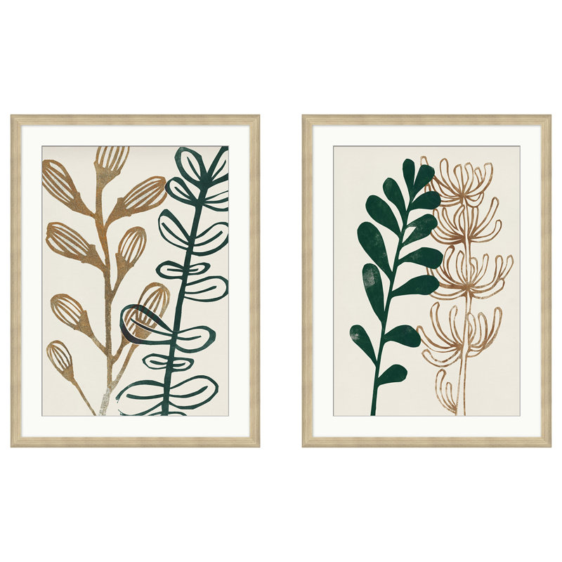 Bohemian Earthtone Botanical - ensemble de 2 reproductions d'art encadrées, Encadrement brun
