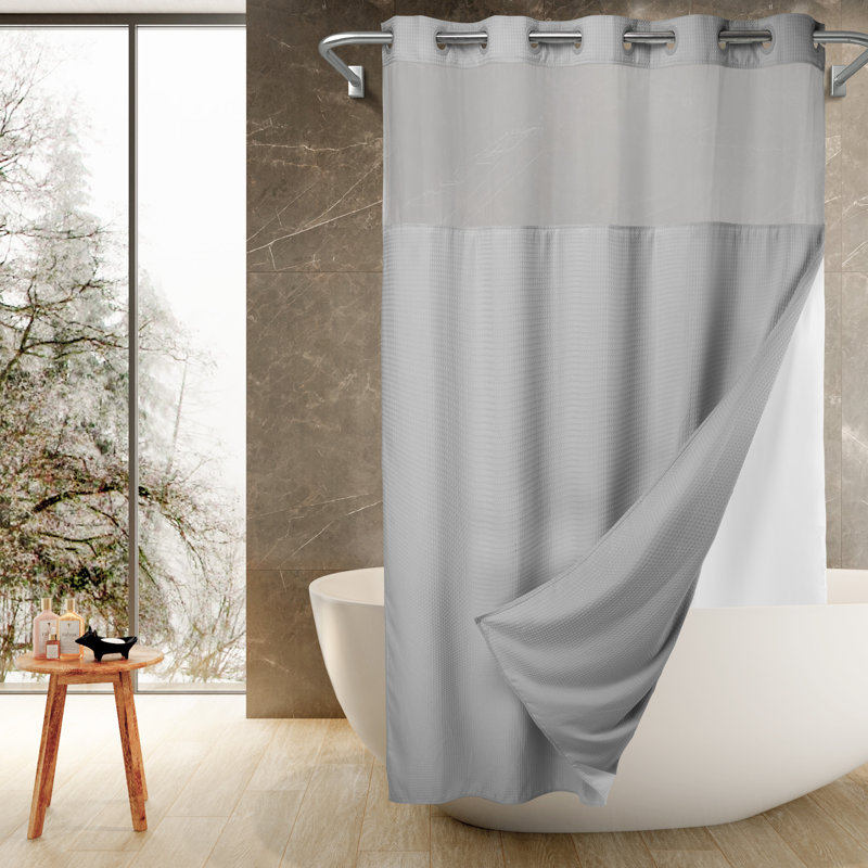 Rideau de douche Ramjani Waffle Weave, Gris, H 80 po x l 74 po