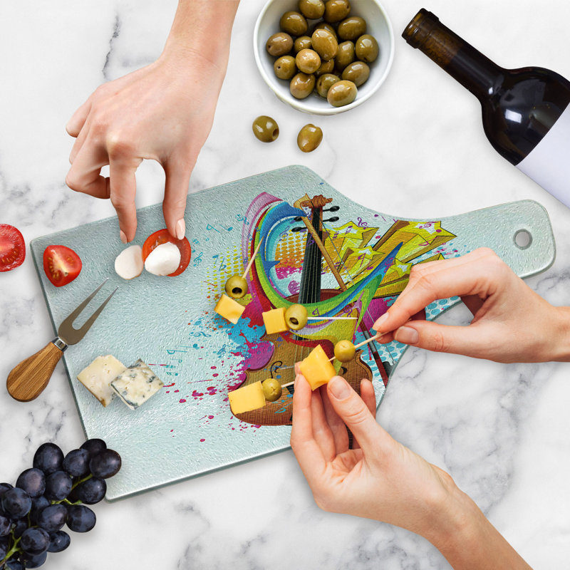 Ambesonne Cello Tempered Glass Cutting Board Creative String Instrument Multicolor